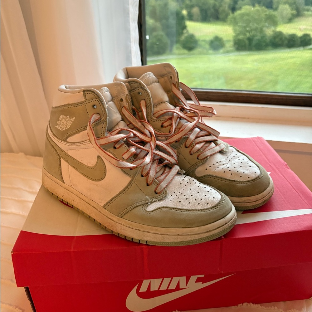 Jordan High-Top Sneakers in Olive and White